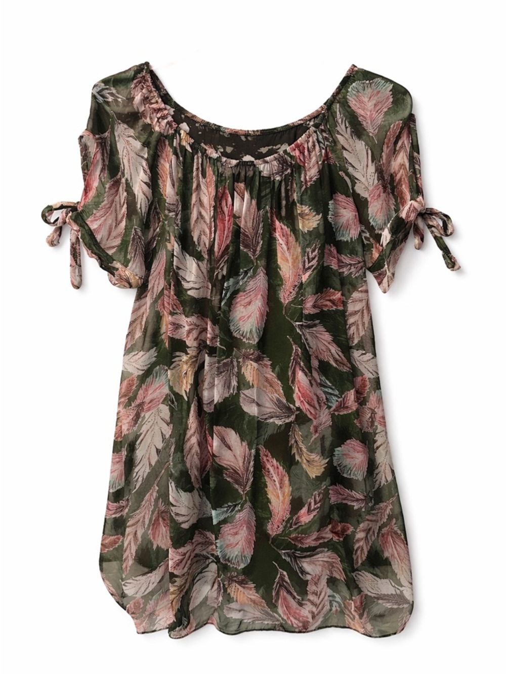 🌿 Boho Feather Print Off-Shoulder Dress – Size Small